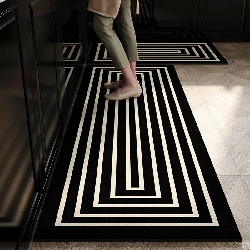 Küchenläufer mit geometrischem Muster im modernen Stil für Küche und Wohnzimmer – 40 × 60 bis 50 × 150 cm, Flanell, rutschfest, 7 Motive