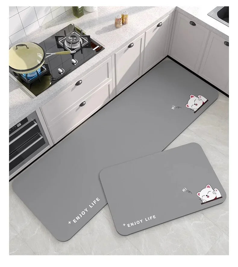 Kieselgur-Küchenmatte mit Cartoon-Druck für Küche und Bad – 40 × 60 bis 50 × 160 cm, wasserdicht, rutschfest, einzeln oder im 2er-Set, 9 Motive