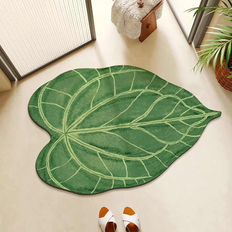Saugfähige Badematte in grüner Blattform für das Badezimmer – 40 × 60 oder 50 × 80 cm, schnell trocknend, schmutzabweisend, rutschfest, 10 Motive
