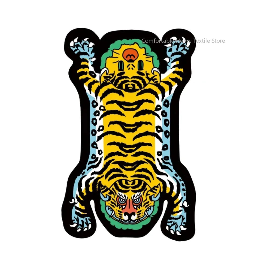 Teppich in Tigerform im Cartoon-Stil für Wohnzimmer, Schlafzimmer und Babyzimmer – 60 × 90 bis 200 × 400 cm, Flanell, rutschfest, waschbar, 14 Motive