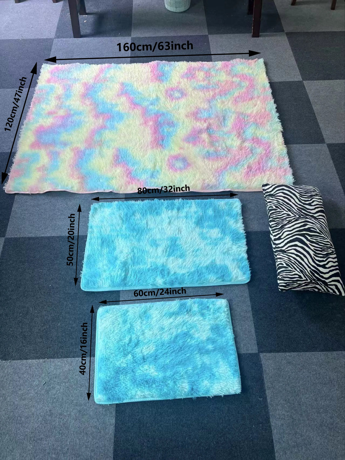 Hochflor-Teppich aus Seidenwolle für Schlafzimmer, Kinderzimmer und Wohnzimmer – 40 × 60 bis 120 × 160 cm, Batik-Optik, rutschfest, 6 Motive