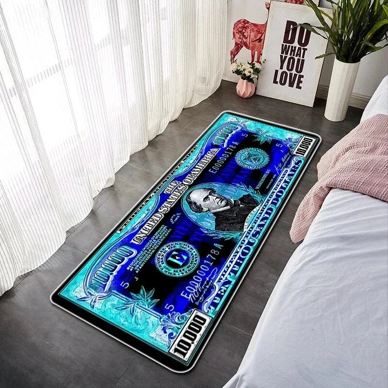 Läufer mit Banknoten-Motiv für Schlafzimmer, Flur und Büro – 40 × 60 bis 50 × 160 cm, weich, rutschfest, geräuschdämpfend, 16 Motive