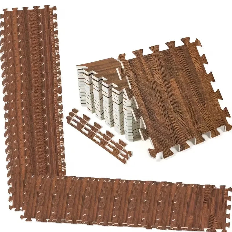Puzzlematten in Holzoptik aus EVA für Wohnzimmer, Schlafzimmer und Spielbereich – je 30 × 30 cm, 8 oder 16 Stück, wasserfest, 4 Farben