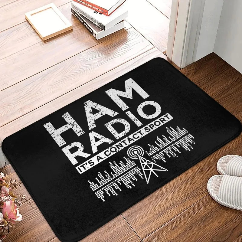 Fußmatte mit Retro-Motiv für Amateurfunker für Eingang, Küche und Bad – 30 × 50 bis 50 × 80 cm, Flanell, bedruckt, rutschfest, 10 Motive