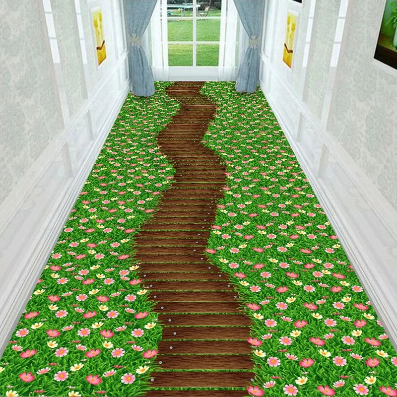 Läufer mit 3D-Blumen- und Landschaftsmotiv für Flur, Wohnzimmer und Eingang – 60 × 200 bis 90 × 400 cm, Kristallsamt, rutschfest, 16 Motive