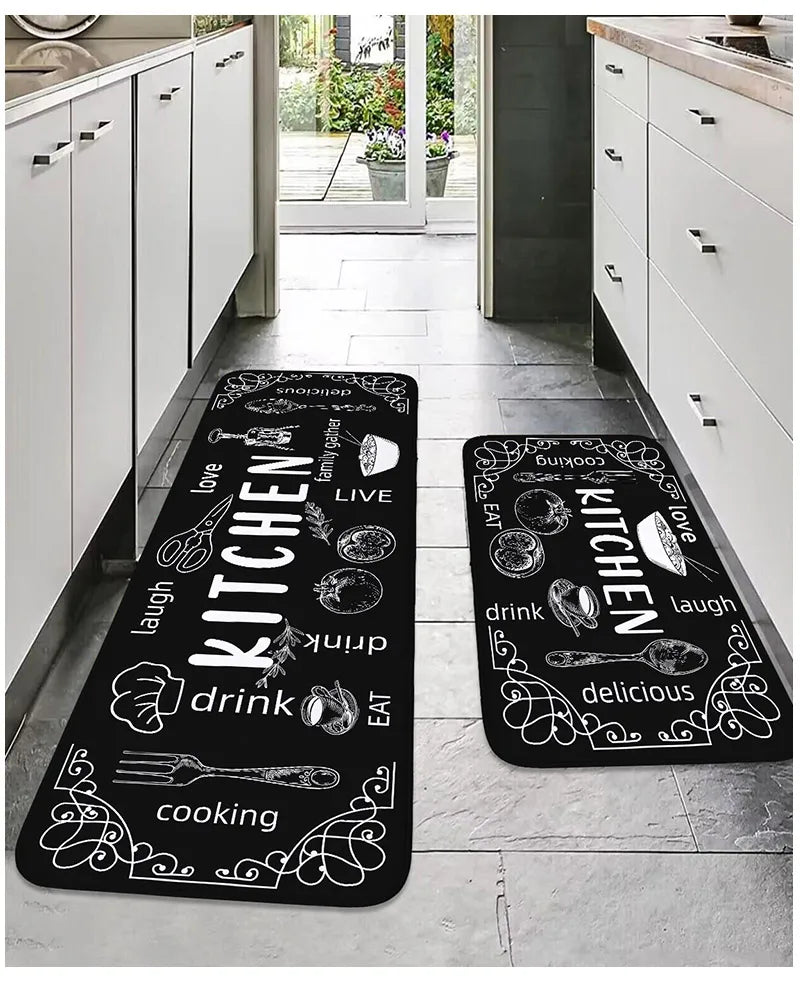 Saugfähige Küchenmatte mit Schwammschicht und Küchenmotiv für Küche und Bad – 40 × 60 bis 50 × 160 cm, rutschfest, wasserdicht, waschbar, 3 Motive