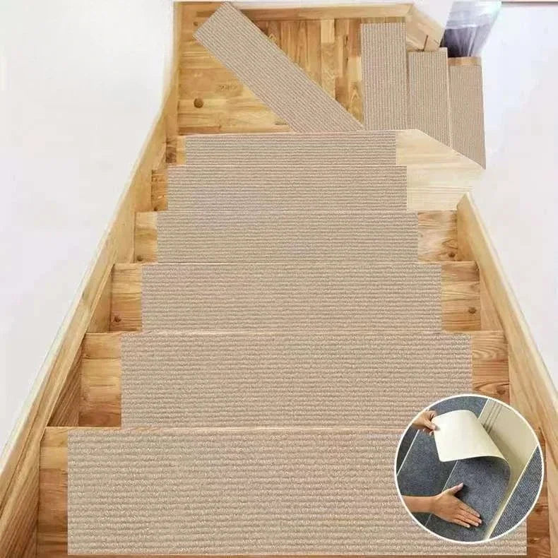 Rutschfeste Treppenstufenmatte als Teppichstreifen für Holzstufen im Haus – 20 × 80 cm, Polyester, PVC-Rückseite, waschbar, 6 Farben