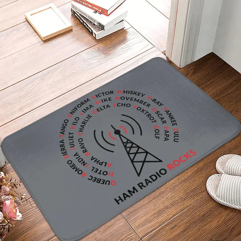 Fußmatte mit Retro-Motiv für Amateurfunker für Eingang, Küche und Bad – 30 × 50 bis 50 × 80 cm, Flanell, bedruckt, rutschfest, 10 Motive