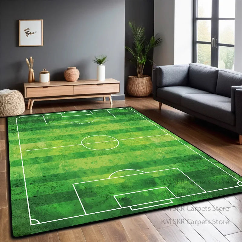 Bedruckter Flanell-Teppich im Fußballfeld-Design für Kinderzimmer und Wohnzimmer – 60 × 90 bis 200 × 400 cm, rechteckig, rutschfest, 13 Motive