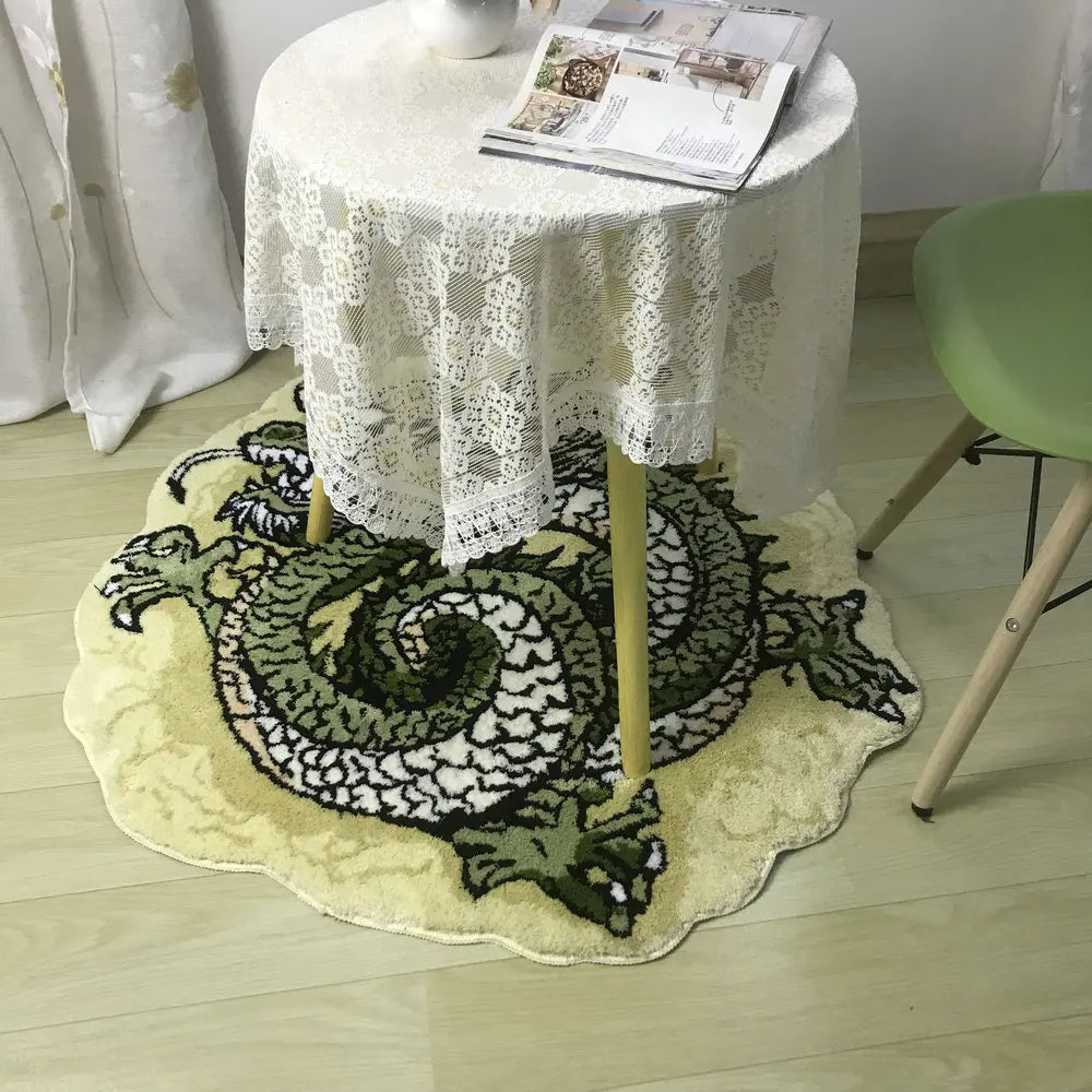 Getufteter Plüschteppich mit chinesischem Drachen in 3D-Optik für Wohnzimmer, Schlafzimmer und Bad – 90 × 110 cm, weich, saugfähig, rutschfest