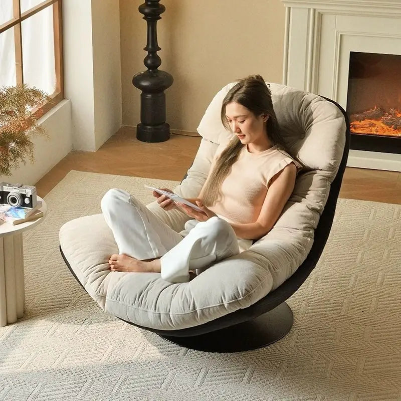 Drehbarer Loungesessel mit Stoffbezug für Balkon, Wohnzimmer und Gaming – gepolstert, Schaukelfunktion, ohne Armlehnen, 4 Ausführungen