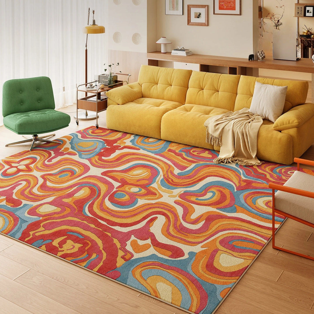 Teppich in Dopamin-Farben mit abstraktem Wellenmuster für Schlafzimmer, Wohnzimmer und Garderobe – 80 × 120 bis 200 × 300 cm, rutschfest, 12 Motive