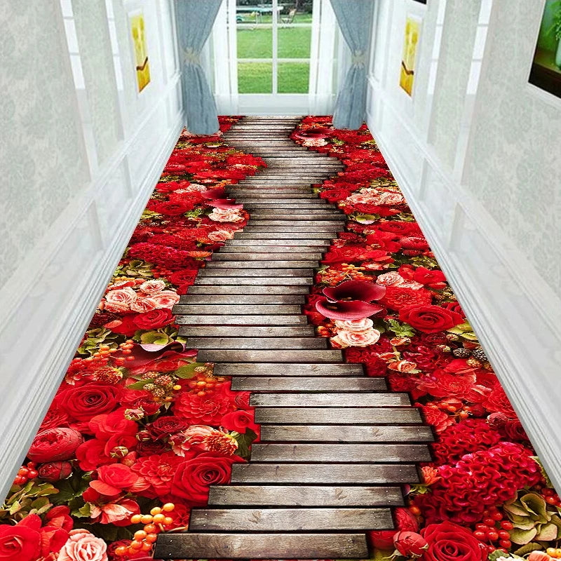 Läufer mit 3D-Blumen- und Landschaftsmotiv für Flur, Wohnzimmer und Eingang – 60 × 200 bis 90 × 400 cm, Kristallsamt, rutschfest, 16 Motive