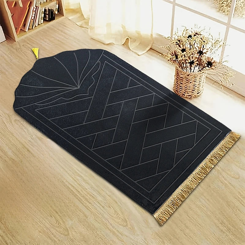 Gepolsterter Gebetsteppich mit Quasten und Prägemuster für das Gebet an verschiedenen Orten – 65 × 110 cm, dicke Schwammeinlage, weich, 7 Farben