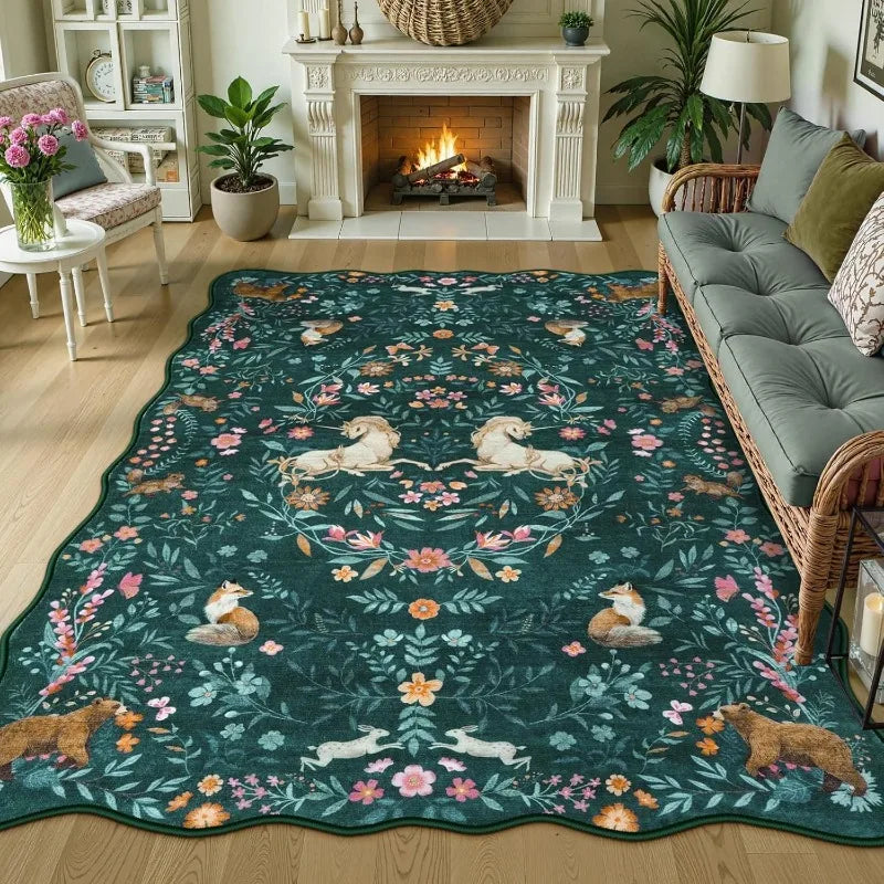 Flauschiger Teppich mit Tier- und Pflanzenmotiv im nordischen Stil für Wohnzimmer und Schlafzimmer – 50 × 80 bis 300 × 400 cm, rutschfest, 3 Motive