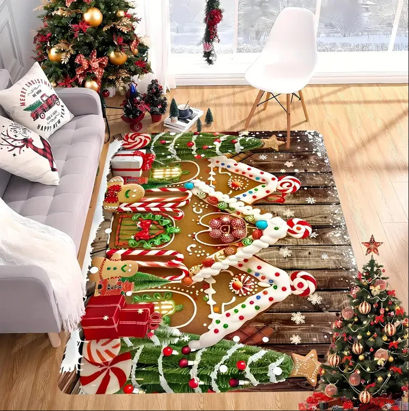 Weihnachtsteppich in Rot mit Christbaumkugeln, Tannenzweigen und Schneeflocken für Wohnzimmer und Haustür – 40 × 60 bis 120 × 160 cm, rutschfest