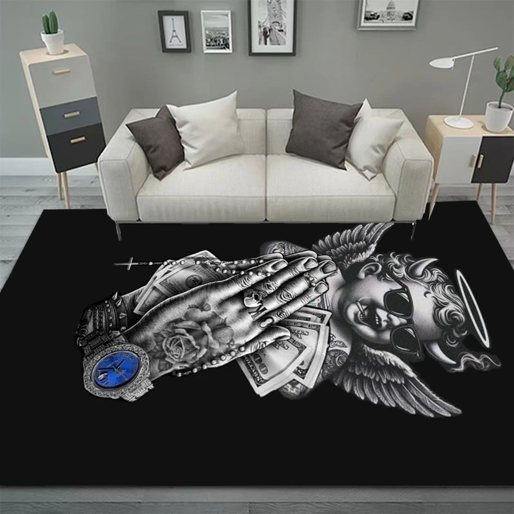 Bedruckter Flanell-Teppich im Street-Art-Stil für Wohnzimmer und Schlafzimmer – 40 × 60 bis 120 × 160 cm, rutschfest, waschbar, 7 Motive