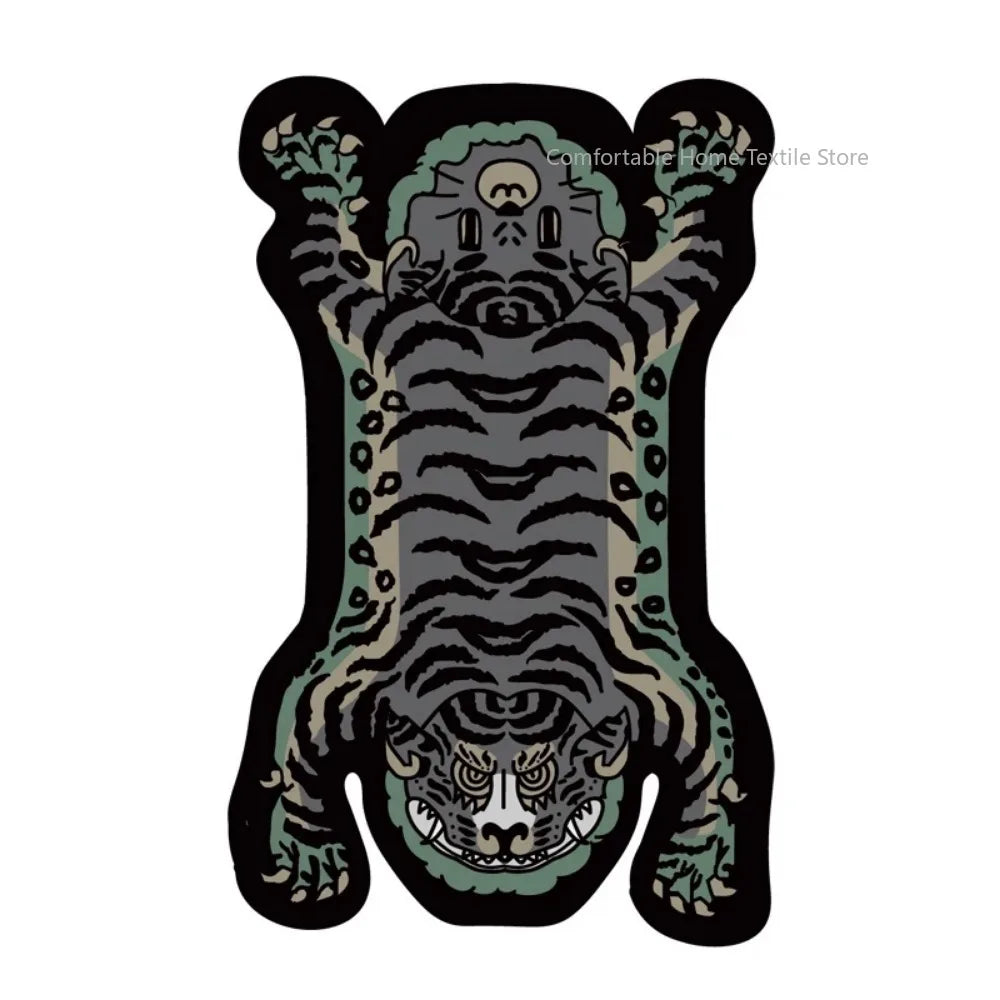 Teppich in Tigerform im Cartoon-Stil für Wohnzimmer, Schlafzimmer und Babyzimmer – 60 × 90 bis 200 × 400 cm, Flanell, rutschfest, waschbar, 14 Motive