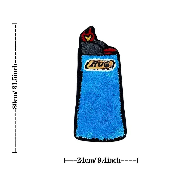 Schmaler flauschiger Teppich in Feuerzeug-Form für Schlafzimmer, Wohnzimmer und Bad – 80 × 24 cm, Blau und Schwarz, Gummirückseite, maschinenwaschbar