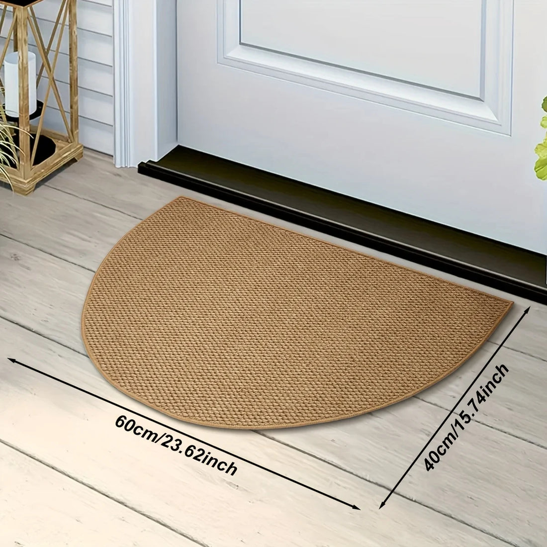 Halbrunde Fußmatte in Jute-Optik für Haustür, Eingang und Bad – 40 × 60 bis 80 × 120 cm, 6–7 mm flach, rutschfeste TPR-Rückseite, waschbar, Braun