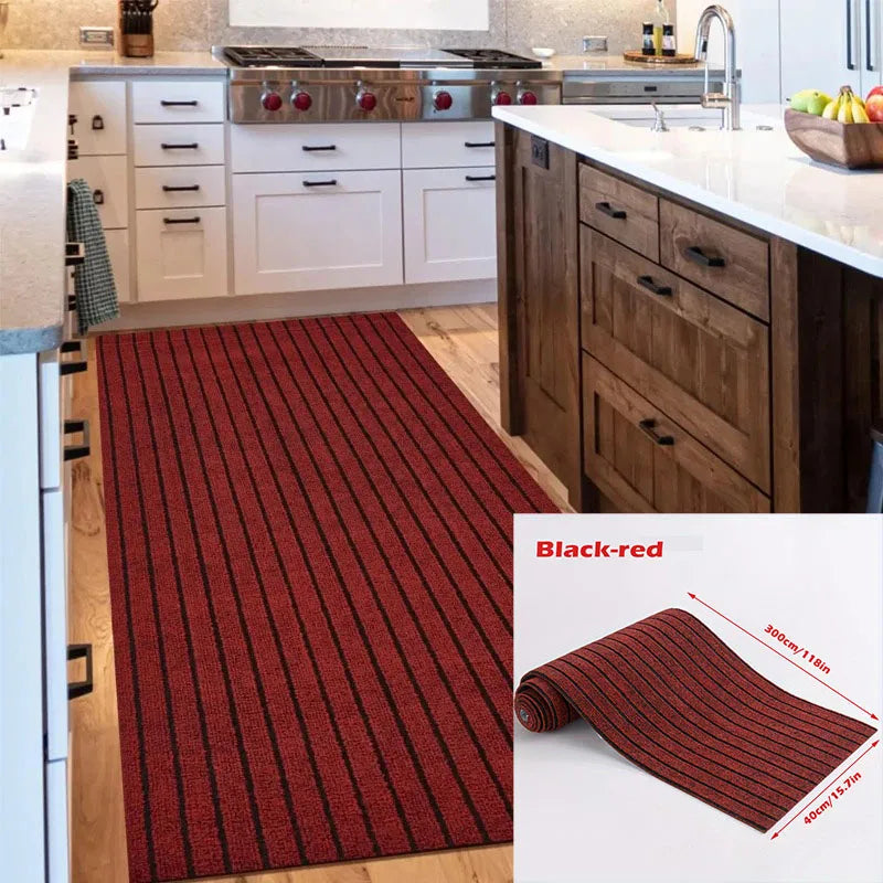 Einfarbig gestreifter Läufer von der Rolle für Küche, Flur und Badeingang – 40 cm × 3 m, rutschfest, Gummirücken, Kaffeebraun, Rot oder Grau