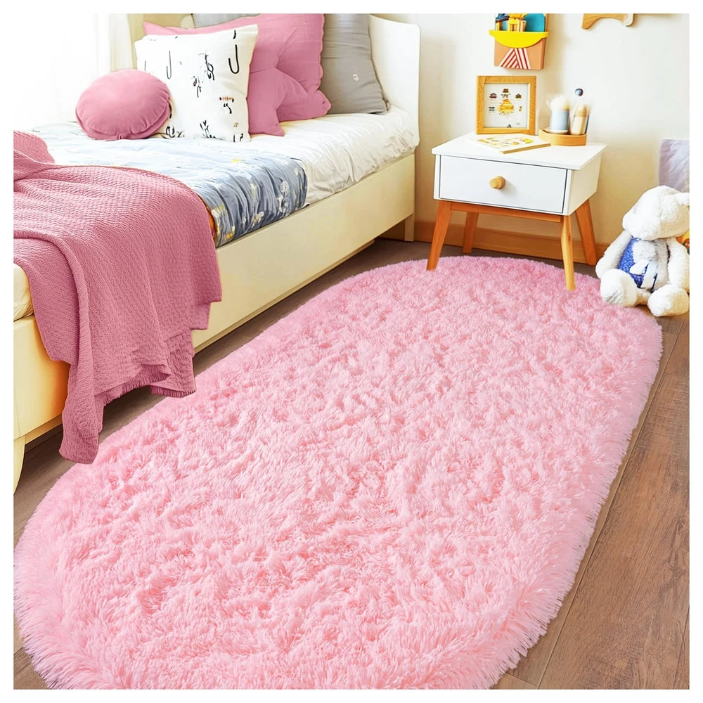 Ovaler Plüschteppich in Batik-Optik für Schlafzimmer, Kinderzimmer und Wohnzimmer – 40 × 60 bis 160 × 230 cm, ca. 4 cm Flor, rutschfest, 10 Farben