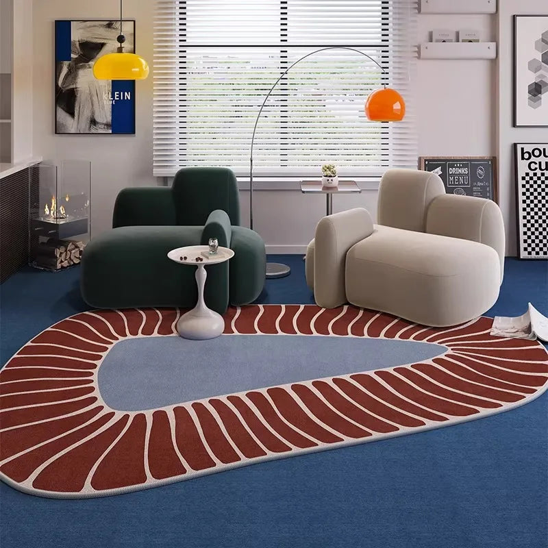 Kurzflor-Teppich in unregelmäßiger Form mit blau-cremefarbenem Muster für Wohnzimmer und Schlafzimmer – 50 × 80 bis 300 × 400 cm, fleckabweisend