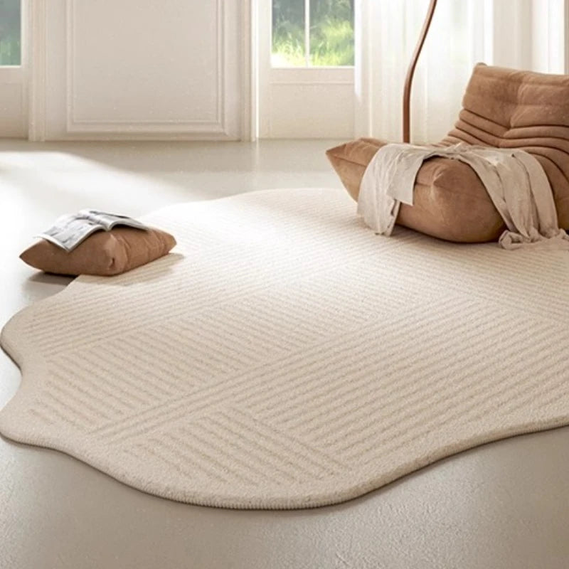 Weicher, dicker Teppich mit Streifenrelief in unregelmäßiger Wellenform für Wohnzimmer und Schlafzimmer – 80 × 120 bis 200 × 300 cm, Creme, 14 Muster