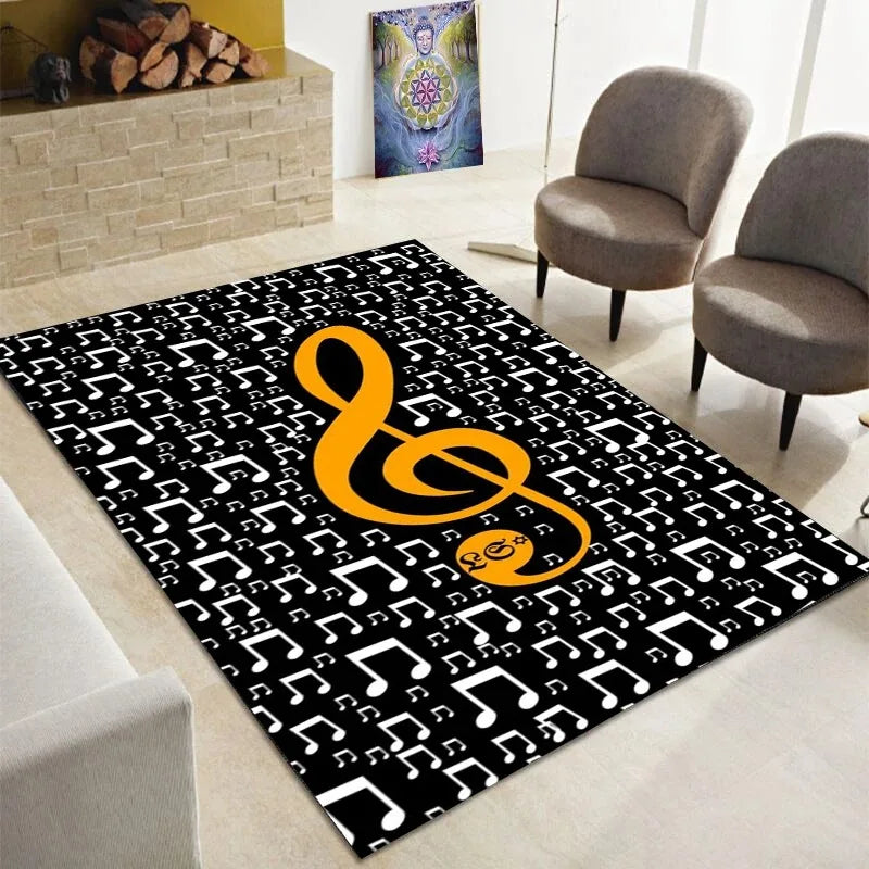 Teppich mit Musik-Motiv aus Klavier und Noten für Wohnzimmer, Schlafzimmer und Flur – 40 × 60 bis 120 × 160 cm, rechteckig, rutschfest, 21 Motive