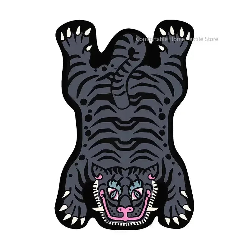 Teppich in Tigerform im Cartoon-Stil für Wohnzimmer, Schlafzimmer und Babyzimmer – 60 × 90 bis 200 × 400 cm, Flanell, rutschfest, waschbar, 14 Motive