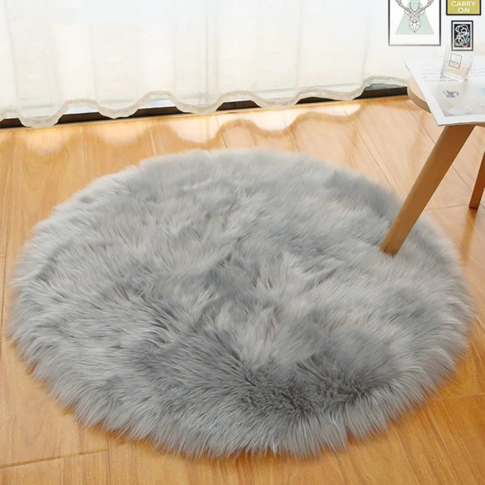 Runder Kunstfell-Teppich als Stuhlauflage und Bettvorleger für das Schlafzimmer – Ø 30, 50 oder 70 cm, ca. 6 cm Flor, weich, 3 Farben