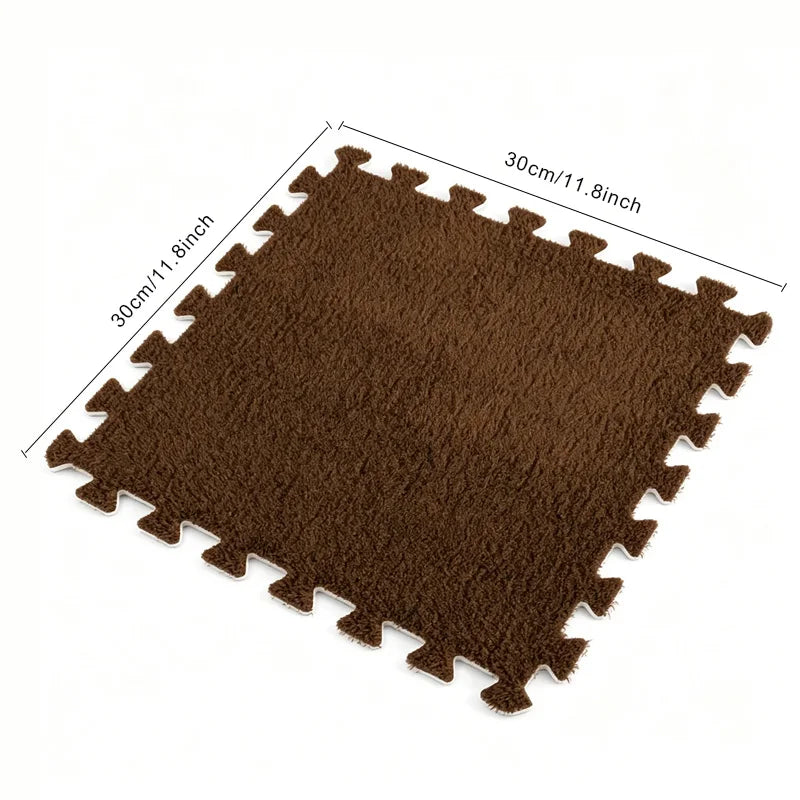 Ineinandergreifende Teppichfliesen im 12er-Set für Innenräume und als Bettvorleger – je 30 × 30 cm, zuschneidbar, rutschfest, waschbar, 4 Farben