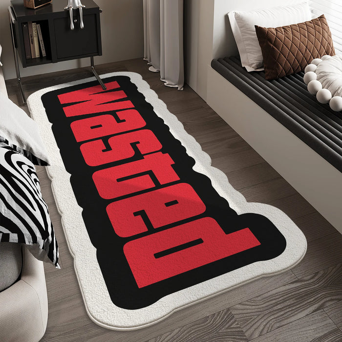 Läufer mit rotem Schriftzug „WASTED“ für Schlafzimmer, Wohnzimmer und Flur – 40 × 120 bis 60 × 160 cm, weich, rutschfest, wasseraufnehmend