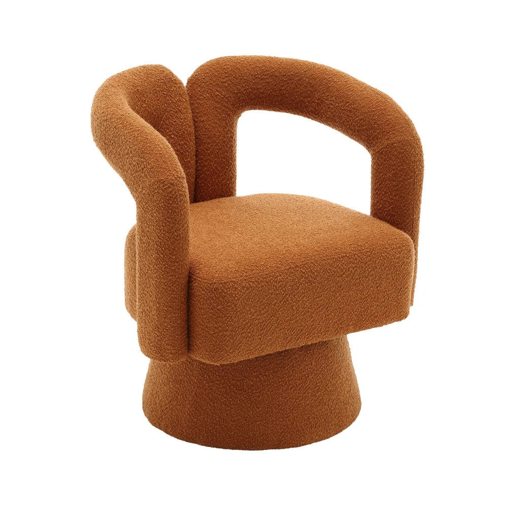 Drehbarer Bouclé-Sessel mit runder Form und breiten Armlehnen für Wohnzimmer und Schlafzimmer – 360° drehbar, 67 × 55 × 74 cm, 4 Farben