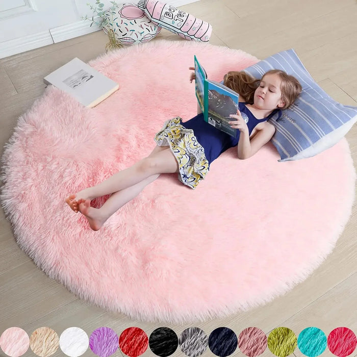 Runder Shaggy-Teppich für Mädchenzimmer, Kinderzimmer und Spielzimmer – Ø 60 bis 180 cm, flauschig, rutschfest, fusselfrei, 8 Farben