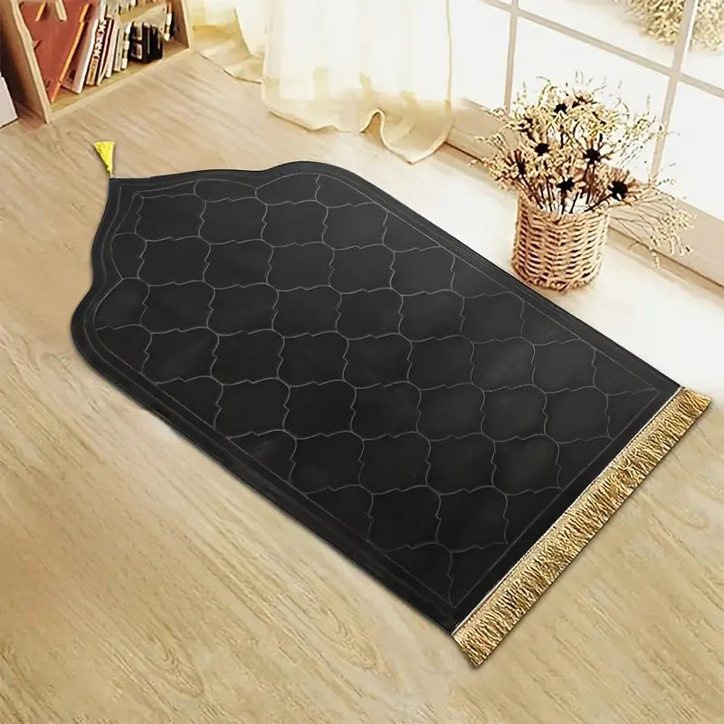 Dicker Gebetsteppich aus weichem Flanell mit Quasten im türkischen Stil für das Gebet – 66 × 116 cm, rutschfest, PVC-Rücken, 5 Farben