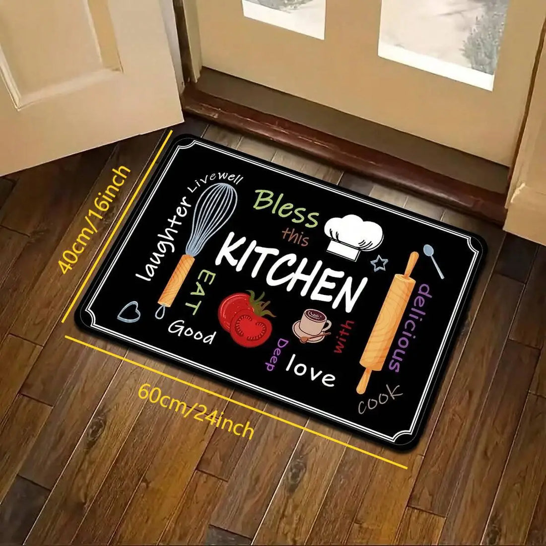 Küchenläufer aus Kristallsamt mit Schwammkern und Kitchen-Motiv für Küche, Flur und Waschküche – 40 × 60 bis 60 × 180 cm, 4 mm dick, rutschfest