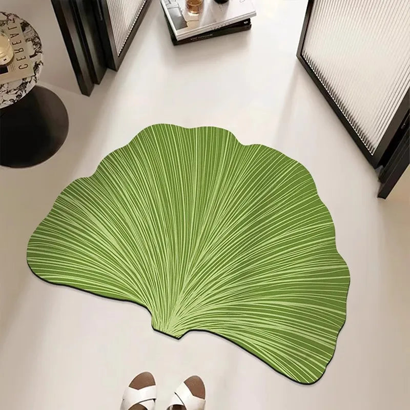 Saugfähige Badematte in grüner Blattform für das Badezimmer – 40 × 60 oder 50 × 80 cm, schnell trocknend, schmutzabweisend, rutschfest, 10 Motive