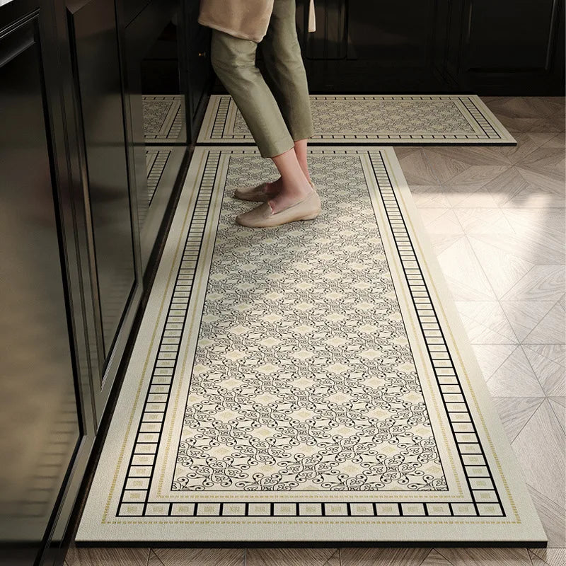 Küchenläufer mit geometrischem Muster im modernen Stil für Küche und Wohnzimmer – 40 × 60 bis 50 × 150 cm, Flanell, rutschfest, 7 Motive