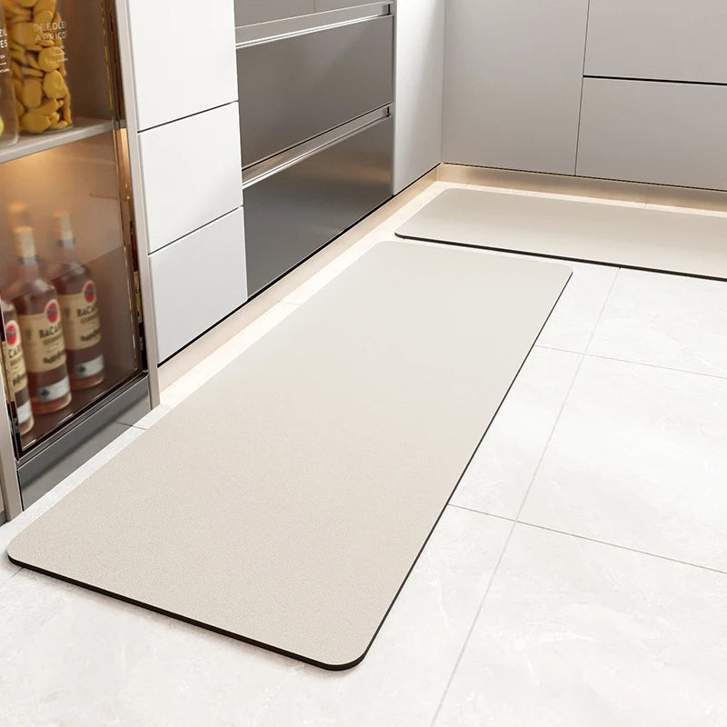 Einfarbige Kieselgur-Küchenmatte in Lederoptik für Küche, Eingang und Bad – 40 × 60 bis 50 × 160 cm, saugfähig, rutschfest, 6 Ausführungen
