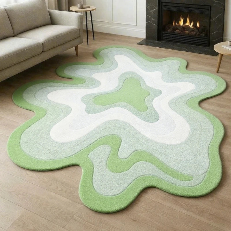 Bunter Teppich in Dopamin-Farben mit abstraktem Wellenmotiv für Schlafzimmer und Wohnzimmer – 80 × 80 bis 300 × 300 cm, unregelmäßige Form, 11 Motive