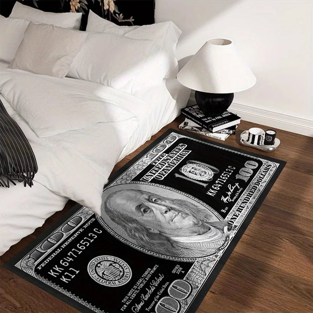 Läufer mit 100-Dollar-Schein-Motiv in Schwarz-Weiß für Eingang, Küche und Schlafzimmer – 50 × 120 oder 50 × 160 cm, rutschfest, waschbar