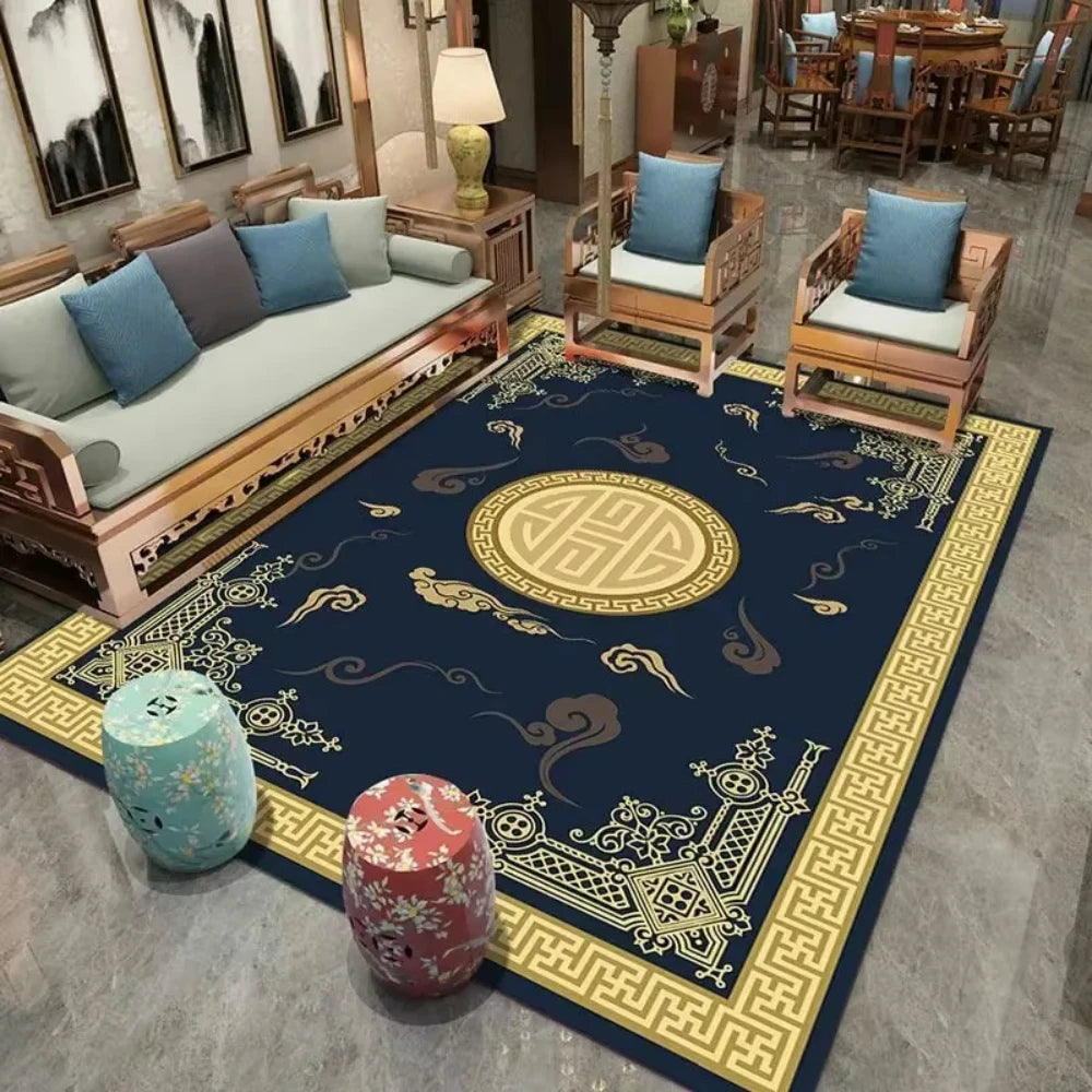Teppich mit Mäander-Bordüre oder Vintage-Blumenmuster für Wohnzimmer, Schlafzimmer und Büro – 40 × 60 bis 120 × 160 cm, Flanell, rutschfest, 6 Motive