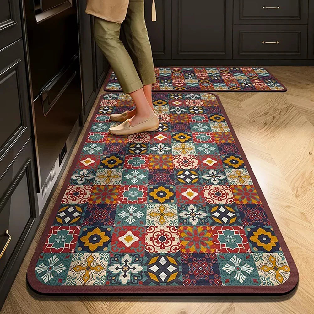 Bedruckte Küchenmatte aus Kristallsamt für Küche, Flur und Eingang – 40 × 60 bis 50 × 160 cm, auch im Zweierset, saugfähig, rutschfest, 18 Motive