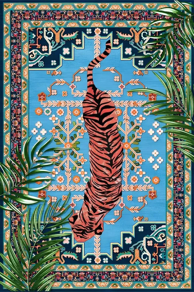 Teppich mit Leoparden- und Tigermotiven im orientalischen Stil für Wohnzimmer und Schlafzimmer – 40 × 60 bis 180 × 240 cm, Flanell, 13 Motive