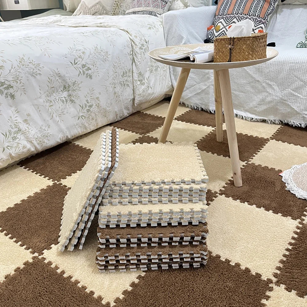 Zweifarbige Plüsch-Puzzlematte als Krabbelmatte für Babys in Kinderzimmer und Wohnzimmer – 30 × 30 × 1 cm, EVA-Schaum, 10 oder 20 Stück, 25 Varianten