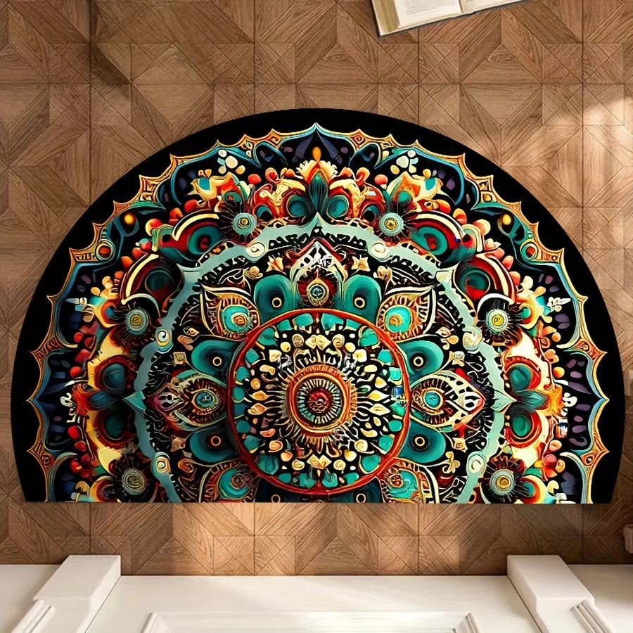 Halbrunde Fußmatte mit Blumendruck für Eingang, Haustür und Bad – 40 × 60 bis 60 × 90 cm, rutschfest, schmutzabweisend, waschbar, 11 Motive