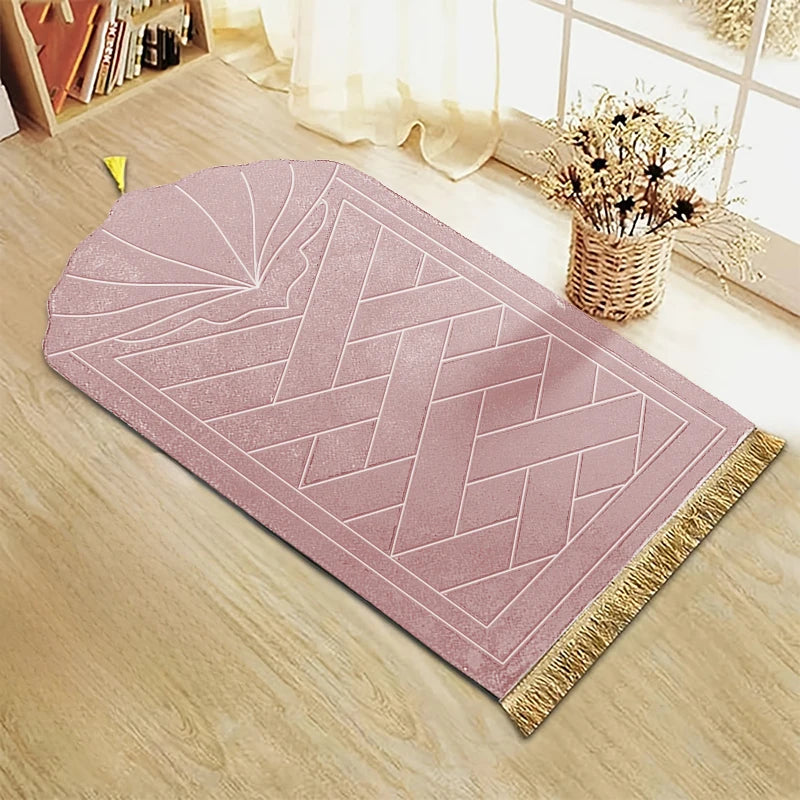 Gepolsterter Gebetsteppich mit Quasten und Prägemuster für das Gebet an verschiedenen Orten – 65 × 110 cm, dicke Schwammeinlage, weich, 7 Farben