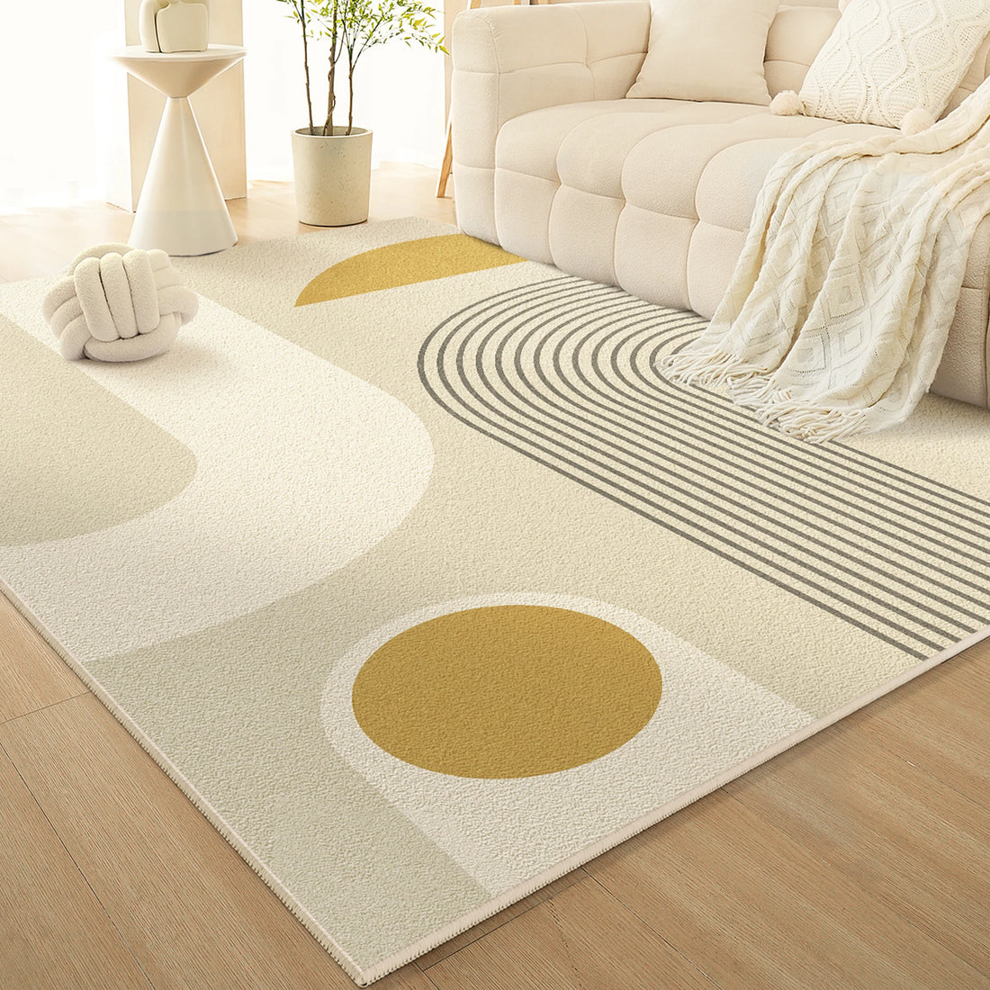 Teppich im französischen Creme-Stil für Wohnzimmer und Schlafzimmer – 80 × 160 bis 160 × 230 cm, Flanell mit Schaumkern, rutschfest, 6 Motive