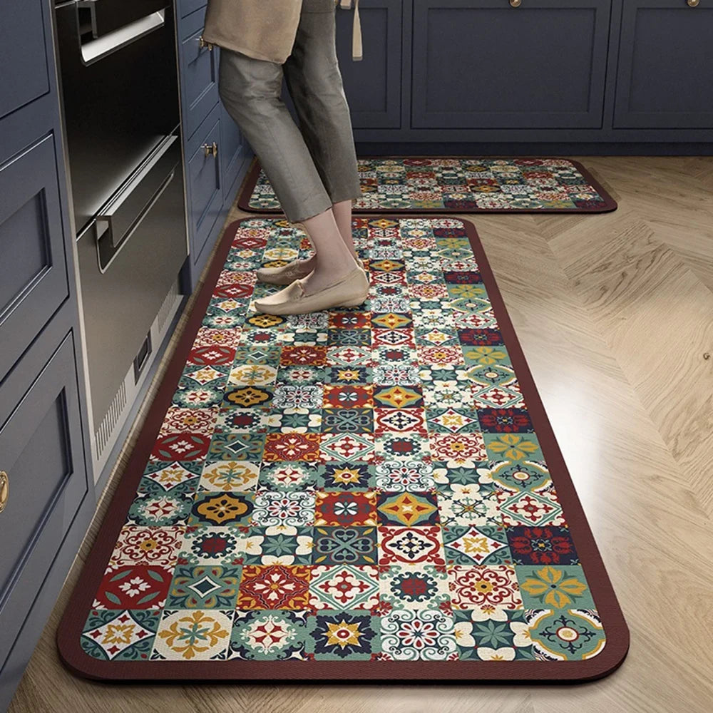 Bedruckte Küchenmatte aus Kristallsamt für Küche, Flur und Eingang – 40 × 60 bis 50 × 160 cm, auch im Zweierset, saugfähig, rutschfest, 18 Motive